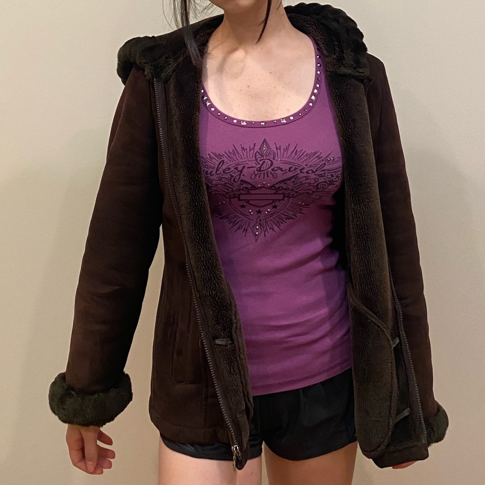 70s penny lane dark brown fur suede coat